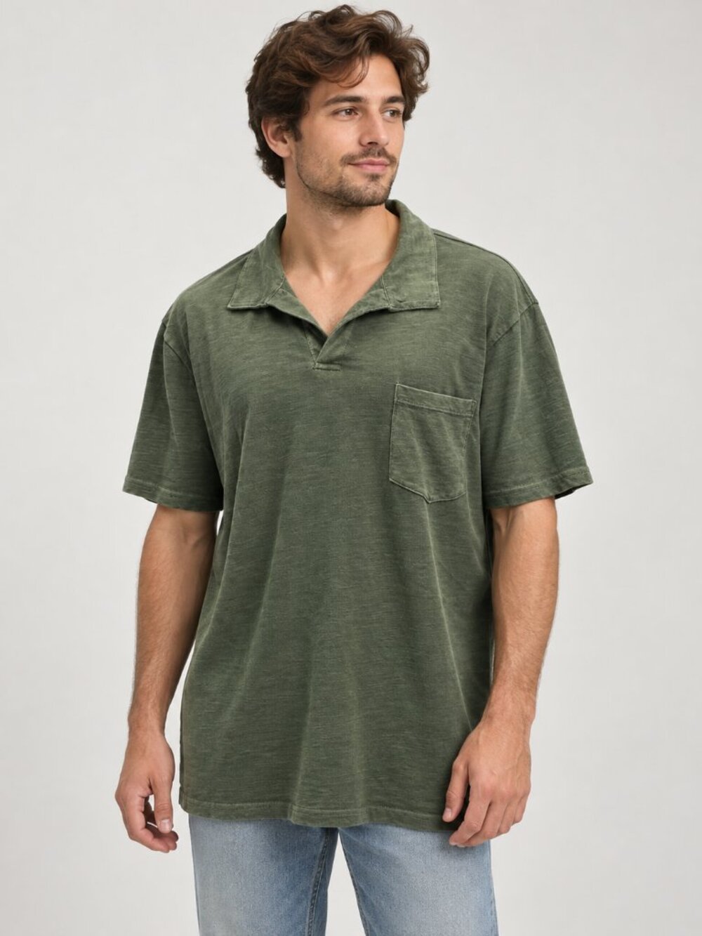 Lucky Brand M Green Men's Cotton Polo Shirt Chest Pocket Casual Minimalist